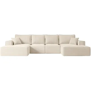 altdecor Wohnlandschaft, mit Schlaffunktion und Bettkasten - 349x161x87 cm Beige, Cord