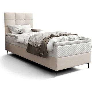 Roe Furniture | Polsterbett - INAO - 80x200 cm - Hellbeige - Taschenfederkern-Matratze - Linke - Boxspringbett - Bett mit Bettkasten - Tagesbett - Beige