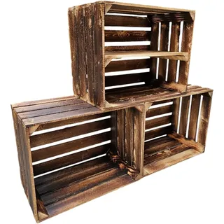Obstkisten Weinkisten Holz Vintage 50 x 40 x 30cm Geflammt 3er Set Regal Lang