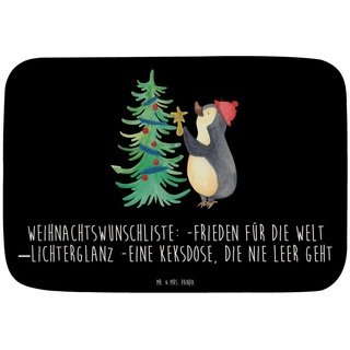 Badematte Pinguin Weihnachtsbaum - Schwarz - Geschenk, Advent, Weihnachtsdeko, Mr. & Mrs. Panda, Höhe 1 mm, 100% Polyester, rechteckig, Anti-Rutsch Sicherheit schwarz