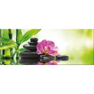 artissimo Glasbild Glasbild 80x30cm Bild aus Glas Spa Zen Wellness Orchidee, Natur: Bambus und Steine bunt