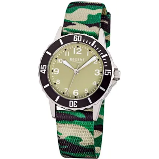 REGENT Armbanduhr für Jungen Junioruhr Kinderuhr mit Camouflage Textilband Arabische Zahlen Quarz mit drehbarer Lünette