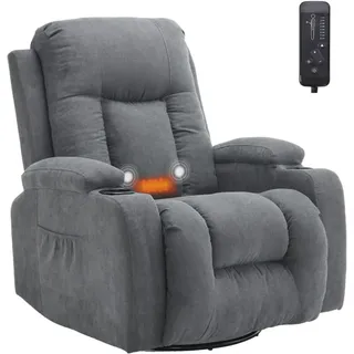 FCH 360° Drehbarer Relaxsessel Fernsehsessel , Wärmefunktion Vibration, Massage, manuell verstellbare Lehne, TV-Sessel Liegeposition , Dunkelgrau - Dunkelgrau