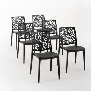 RATTATAN 6er-Set stapelbare Stühle aus Polypropylen mit Glasfasern für Außenbereich und Garten, Bar und Restaurant, Küche modernes Design - ANNA - Schwarz