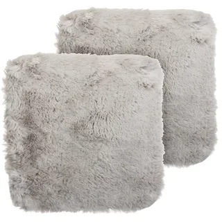 Brandsseller 2er Set Sitzkissen Teppich 38 x 38 cm Lammfelloptik quadratisch Kunstfell Fellimitat Langflorteppich Lammfellauflage Schaffellimitat - Hellgrau