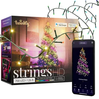 Twinkly Strings HD 700 Smart RGB+W LEDs, 38,5 Meter, Grüne Leitung, Weihnachtsbeleuchtung für Innen- und Außenbereich