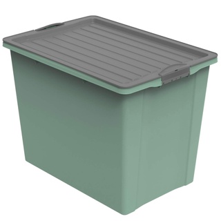 Rotho Compact Aufbewahrungsbox 70l mit Deckel und Rollen, Kunststoff (PP recycelt) BPA-frei, grün/anthrazit, A3/70 Liter (57,0 x 39,5 x 43,5 cm)