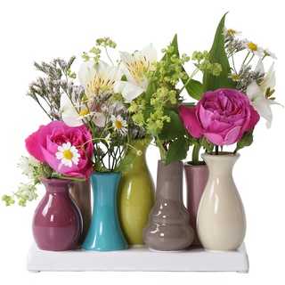 Jinfa Handgefertigte kleine Keramik Deko Blumenvasen Set aus 7 Vasen in bunt