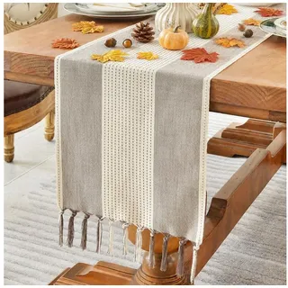 LuxusKollektion Tischläufer Tischläufer Baumwolle Leinen Kaffee 32x230cm (1-tlg) beige 32 cm x 230 cm x 5 mm