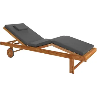 Ambia Garden Sonnenliege, Anthrazit, Teak, Holz, Textil, Akazie, massiv, Füllung: Komfortschaum,Komfortschaum, 201x65x74 cm, Rückenlehne verstellbar, Gartenmöbel, Gartenliegen