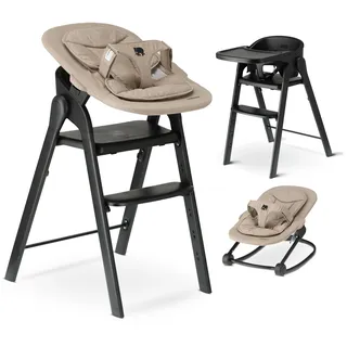 Deryan Hochstuhl Baby Kleinkind, Faltbarer Mitwachsender Holzhochstuhl, Inklusive 5 Punkt Gurt, Höhenverstellbar, Klappbar, Inkl. Sicherheitsgurt & Tablett, 0 bis 3 Jahre (110 kg), Schwarz/Nougat