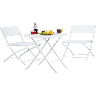 Relaxdays Gartenmöbel Set Bastian, klappbar, 3-teilig, Rattan-Optik, klein, HBT Tisch: 75,5 x 60 x 60 cm, weiß