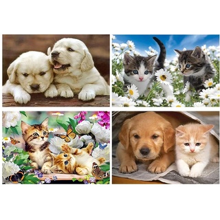 DCIDBEI Diamond Painting 4er Set 40x30 cm Diamond Painting Katze Lustig Stickerei Set Erwachsene Katze Diamond Painting Hund Labrador Diamond Painting Hund und Katze Diamond Painting Hundewelpen Tiere