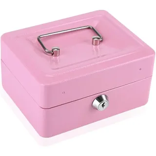 VIFER Mini-Sicherheitsbox, tragbar, abschließbar, aus Stahl, kleiner Sicherheitssafe mit 2 Schlüsseln, Aufbewahrungsbox Spardose mit Schloss mit Schlüssel (Rosa)