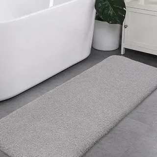 Badematte Rutschfest Badteppich Extra Lange Verdickt Badezimmerteppich Weich Badeteppich Flauschige Mikrofaser Badvorleger Badläufer, Supersaugfähig, Maschinenwaschbar - 50 x 178cm (Hellgrau)