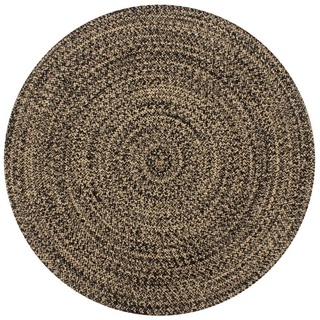 Teppich Handgefertigt Jute Schwarz und Natur 90 cm, furnicato, Runde schwarz