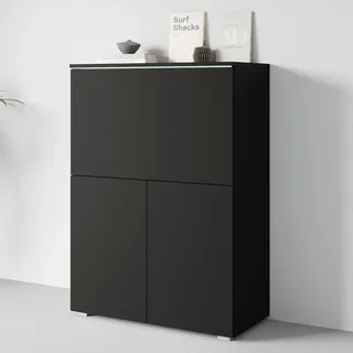 Home Affaire PC-Schrank HOME AFFAIRE "Vera, Sekretär, Home-Office-Schreibtisch mit LED-Beleuchtung", schwarz (graphite schwarz matt), B:90cm H:125,1cm T:42cm, Sekretäre, Multifunktional mit Stauraum, klappbare Tischfläche, LED, B 90 cm