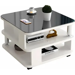 GHBXJX Kleiner Couchtisch mit Rollen, Holz Beistelltisch mit Stauraum, Modern Stubentisch, Coffee Table Sofa Wohnzimmer Tisch für Couch, Mobiler Kaffeetisch, 50x50x55 cm, Weiß