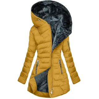 Generisch Winterjacke Damen Lang Warm Gefüttert, Wintermantel Grosse Grössen Steppjacke mit Kapuze Winter Jacke Warme Mantel Fleece Steppmantel Reißverschluss Winterparka