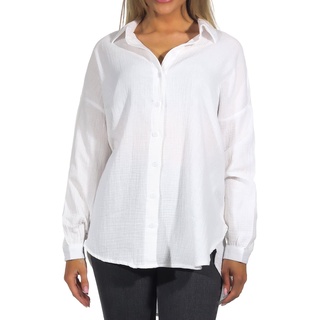 ONLY Damen Lange Oversized Hemd Bluse | Langarm Classic Tunika | Oberteil mit Schlitzen ONLTHYRA, Farben:Weiß, Größe:S
