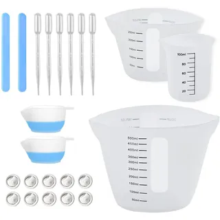Silikon Messbecher Set, Messbecher 500ml/250ml/100ml Mischbecher, Messbecher aus Silikon, Farbbecher, Pipetten, DIY, für Epoxidharz Basteln Gießformen Wachsen Küche Labor, leicht zu reinigen
