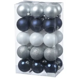 MARELIDA Weihnachtskugeln Christbaumkugeln bruchfest 6cm blau silber 30Stück