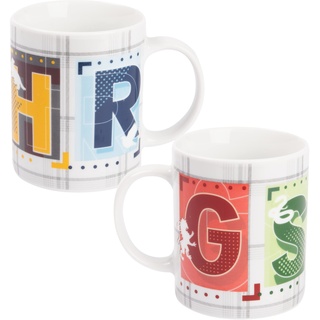 Harry Potter Tasse - 4 Häuser Kaffeetasse Becher Kaffeebecher aus Porzellan Weiß 320 ml