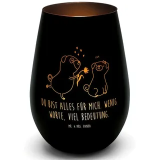 Mr. & Mrs. Panda Windlicht Mops Verliebt - Schwarz - Geschenk, Hundemama, Teelicht aus Glas, Hun (1 St), Handgefertigte Gravur schwarz
