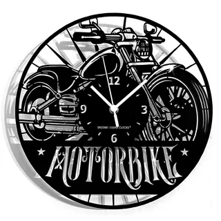 Instant Karma Clocks | Wanduhr Motorrad Custom Chopper | Biker Deko Vintage Stil | Geschenkidee für Motorradfahrer (Schwarz-Holz)