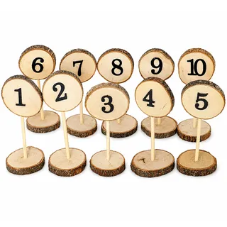 Tisch Nummernhalter Holz Hochzeit Geburtstag Vintage Tischzahlen 1–10 Tisch-Deko in Baumscheiben Optik