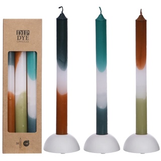NaDeco Dip-Dye-Kerzen im Set mit 3 Stück, Höhe 24cm, in vielen Farben erhältlich | Stabkerzen | Kegelkerzen | Handgemachte Kerzen | Deko-Kerze, Farbe:Benzin - Oliv