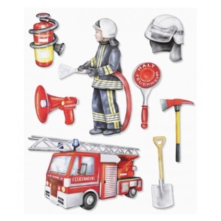 Stickerkoenig Wandtattoo 3D Sticker für Kinderzimmer XXL Set - Feuerwehr, Feuerwehrwagen für Wände, Schränke etc