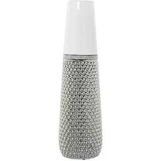 DRW Bodenvase aus Keramik, Weiß und Silber, mit Strasssteinen, 14 x 14 x 50 cm