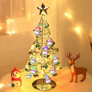 ASD Jewerly Personalisierter Schneemann Kristall Weihnachtsbaum mit LED-Lichtern, 40 cm, Metall, Weihnachtsbaum mit Lichtern