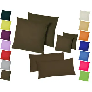 Home-Impression Doppelpack / 2er Set Microfaser Kissenhüllen/Kissenbezüge - Wohndekoration in schlichtem Uni Design mit Reißverschluss und in 3 Größen (80 x 80 cm, Braun)