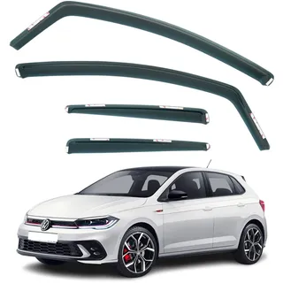 AirFlux: Set mit 4 Windabweisern, Modern, Dunkles Rauchgetönt, Selbstklebend, für Auto, kompatibel mit VW Polo MK6 5-Türer Schrägheck 2018-2024
