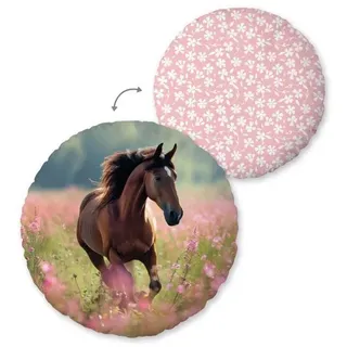 Klaus Hering 5424201218 - Young Collection Soft Velboa Kissen, Pferd Soft Velboa Rundkissen, Ø50 cm
