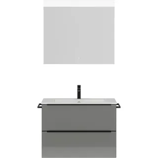 Nobilia Badmöbel-Set NOBILIA "Levere", grau (schiefergrau), B:81cm H:169cm T:48,7cm, Kastenmöbel-Sets, inkl. Spiegel mit Touch-Sensor, in vier Breiten
