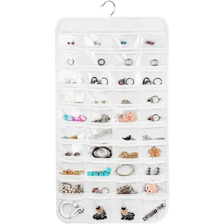 80 transparente Fächer Schmuckaufbewahrung Wand,Schmuck-Organizer,Schmuckhalter Wand,Schmuck Aufbewahrung(Weiß)