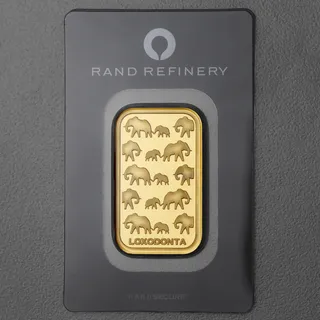 Goldbarren 1oz Rand Refinery Elefanten-Motiv