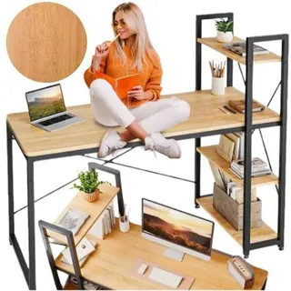sedd Schwarzer Loft-Computertisch mit Metallregalen für Büro oder Schule - Schwarz
