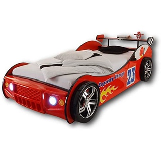 Stella Trading ENERGY Autobett mit LED-Beleuchtung 90 x 200 cm - Aufregendes Auto Kinderbett für kleine Rennfahrer in Rot - 105 x 60 x 225 cm (B/H/T)