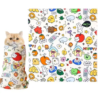 Katzenwickel, Selbstklebende Universal Cat Grooming Wrap, Multifunktionales Katzenwickeltuch Anti-Run, Katze Wickeltuch Anti-Catch für Nageltrimmen, Katzenpflegezubehör, 70 x 70 cm, Graffiti-Designs