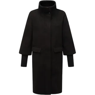 Navahoo modischer Damen Übergangsmantel in Woll-Optik Trenchcoat mit Rippstrick-Ärmeln Polarblüte 14 Black Gr. M - M