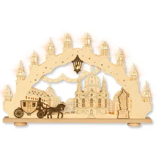 weigla - Schwibbogen original Erzgebirge I Motiv Dresdner Frauenkirche I LED Lichterbogen Weihnachten I 15 Lampenkerzen + 1 Ersatzlampe I 15 x 16 V, 0,2 W, E10 I beleuchtete Weihnachtsdeko innen
