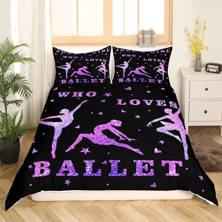 Ballett Bettbezug 135x200 für Kinder Ballett Thema Bettwäsche Set Lila Verlauf Tröster Bezug Nette Ballerina Tänzer Bettwäsche für Mädchen Ballett Prinzessin Schlafzimmer Dekoration Modern Trendy
