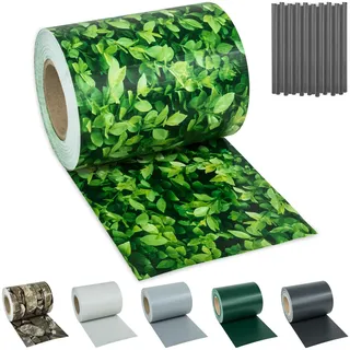 tectake® Sichtschutzfolie, Sichtschutzstreifen mit Befestigungsclips, Windschutz, Sonnenschutz, Sichtschutzmatte für Balkon, Garten, Terrasse, für Stabmattenzaun und Zaunelemente - 35 m, grünes Laub