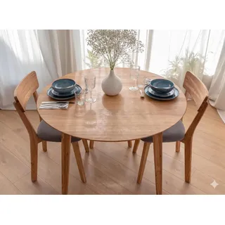 Empinio24 Esstisch Orvieto, rund Eiche massiv, fest oder ausziehbar von 90 bis 210 cm braun 140 cm x 74,5 cm x 90 cm