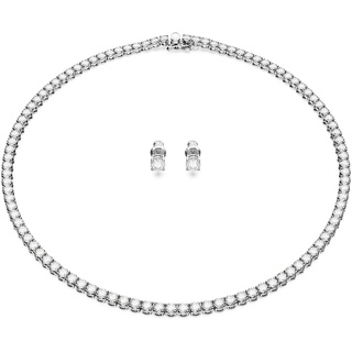 Swarovski Matrix Tennis Set, Rhodinierte Halskette und Ohrringe mit Strahlenden Weißen Swarovski Kristallen
