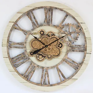The Gears Clock Wanduhr Mit Echten Beweglichen Zahnraedern - America Collection - 36" Rund - Desert - Beige